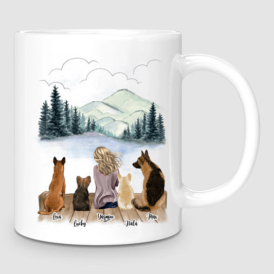 Femme & Jusqu'à 4 Chiens | Mug Personnalisé
