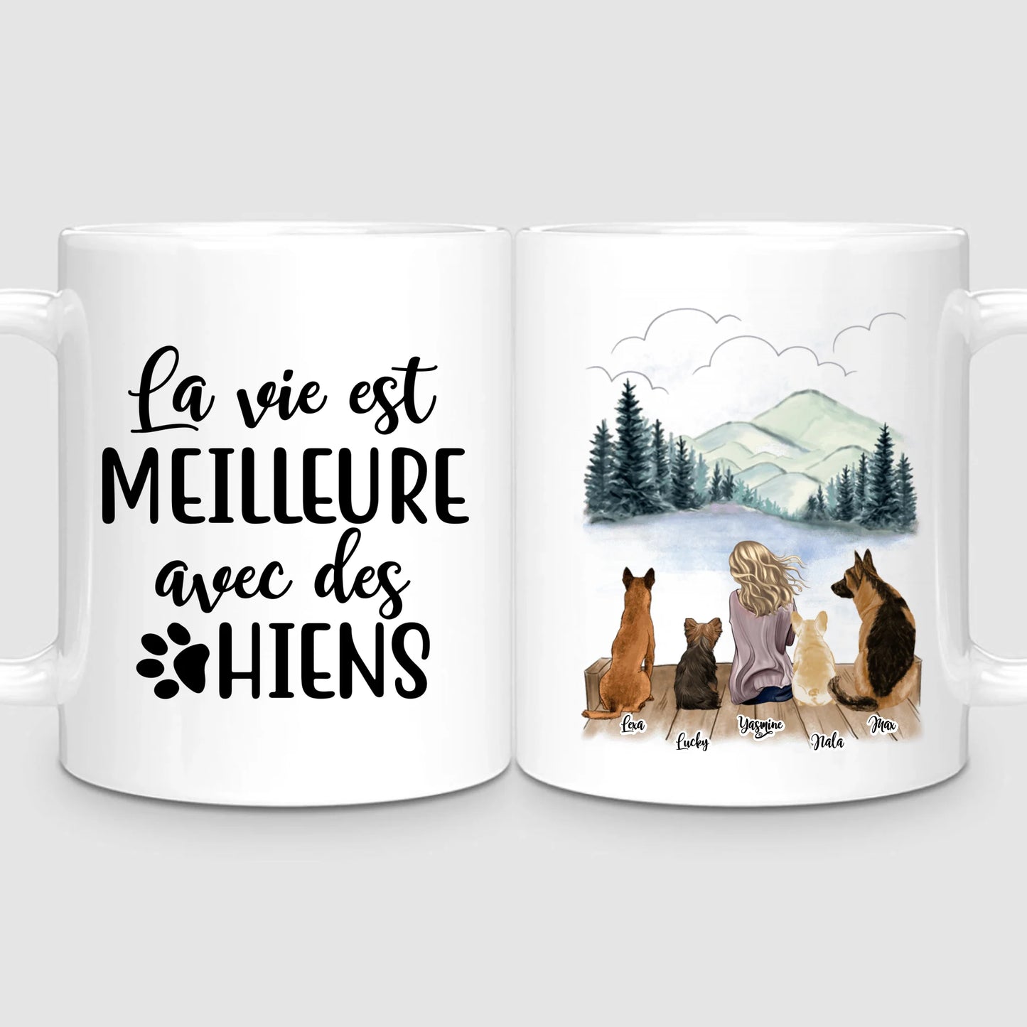 Femme & Jusqu'à 4 Chiens | Mug Personnalisé