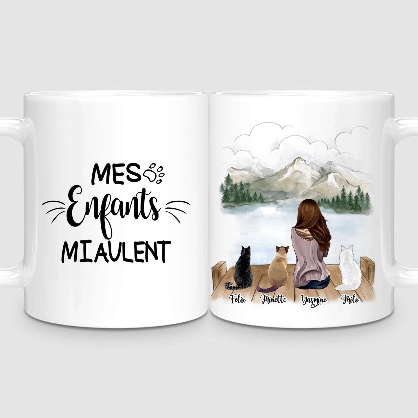 Femme & jusqu'à 3 Chats | Mug Personnalisé