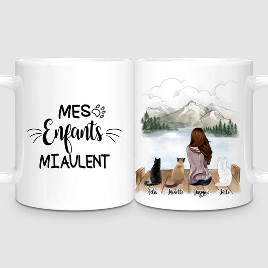 Femme & jusqu'à 3 Chats | Mug Personnalisé