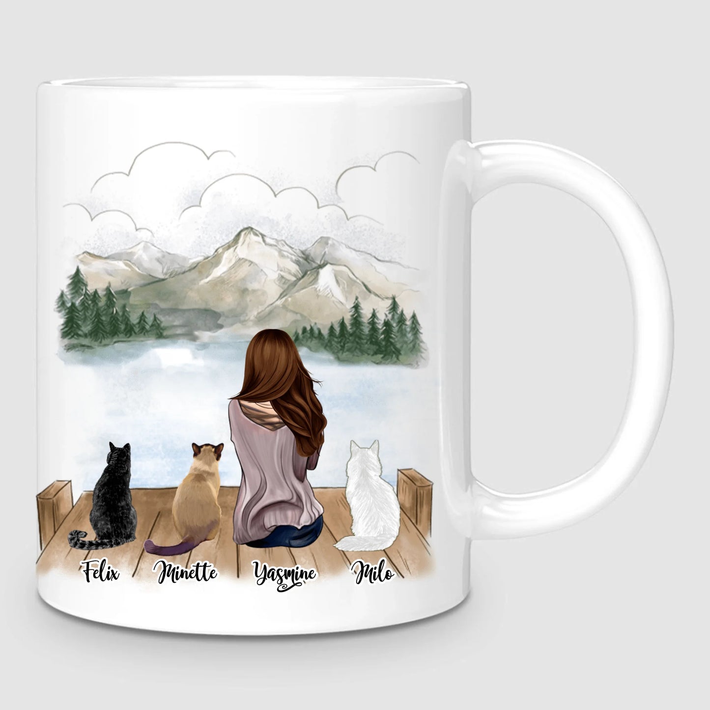 Femme & jusqu'à 3 Chats | Mug Personnalisé