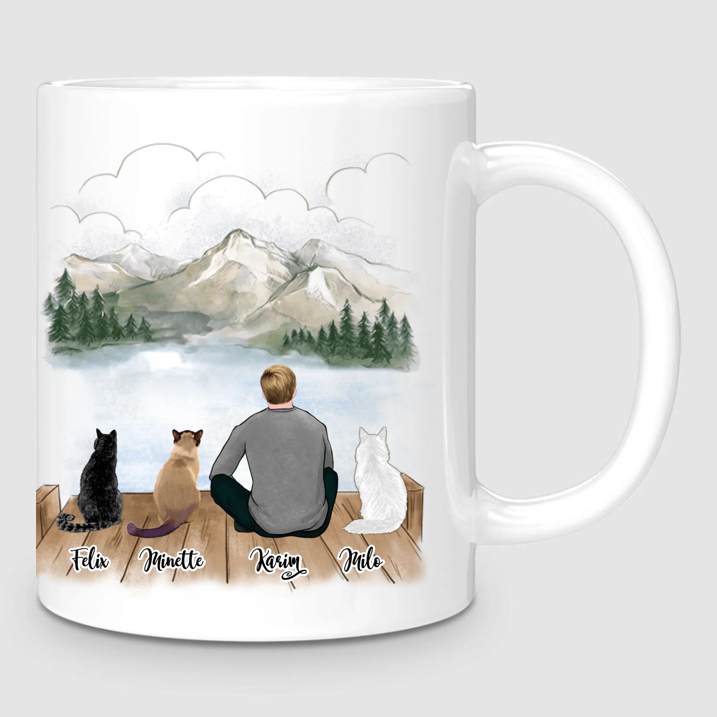 Homme & jusqu'à 3 Chats | Mug Personnalisé