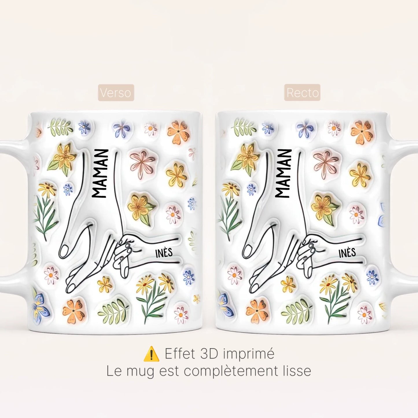 [Effet 3D Imprimé - Sans Relief] Mug Personnalisé Floral v4