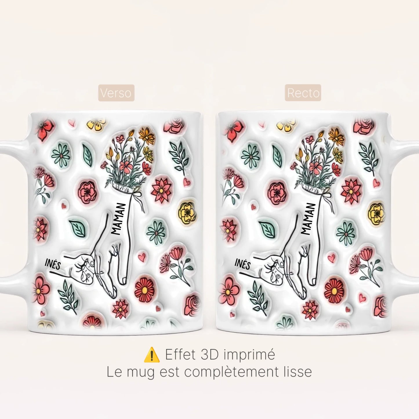 [Effet 3D Imprimé - Sans Relief]  Mug Personnalisé Floral v3